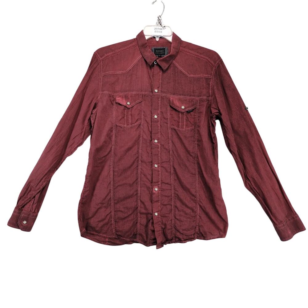 Vtg Bando Argentina Burgundy Pearl Snap Shirt Men's XL Roll-Tab Long Slv Western
